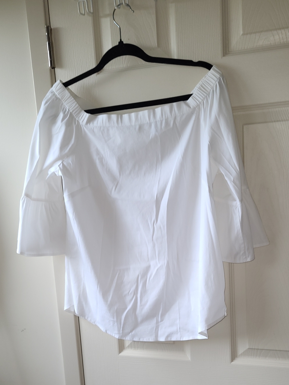 COTTON White House Black Market White Off-Shoulder Bell Sleeve Blouse